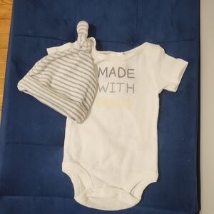 Cute White Onesie with Striped Hat